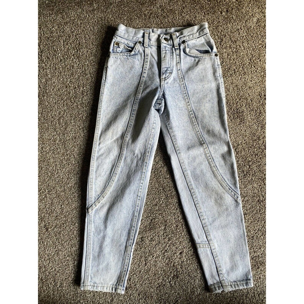 Vintage 80s Lee Acid Wash Blue Denim Jeans Size 10R USA Union Ankle Zip J106